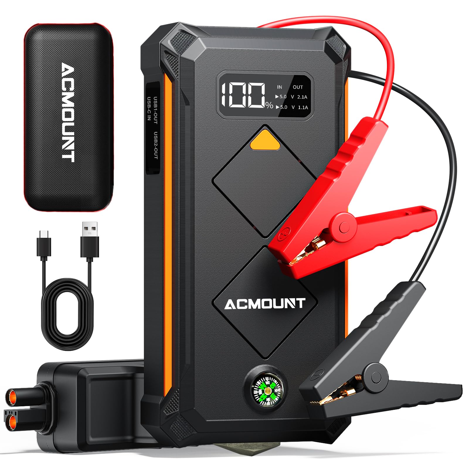 ACMOUNT Starthilfe Powerbank, 3000A Auto Starthilfe Powerbank für 12V Fahrzeuge, 23800mAh Starter Powerbank mit LCD-Display, LED Taschenlampe Kompass (Bis Zu 10.0L Benzin, 8.0L Diesel) von Acmount