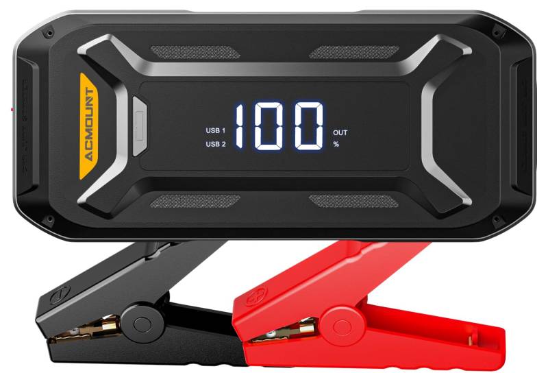 Acmount 5000A Starthilfe Power Pack, 12V Autobatterie Booster Starthilfe für alle Benzin- und 10.0L Dieselmotoren, Tragbares Autobatterie-Ladegerät mit großem LCD-Display, USB-Schnellladung und von Acmount