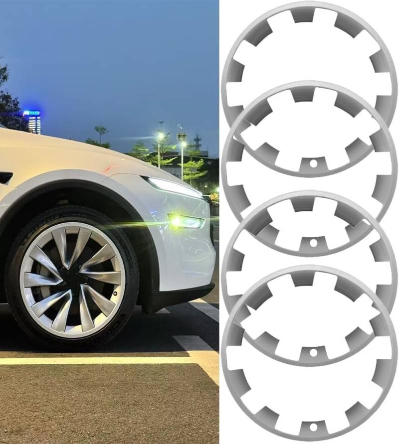 Felgenschutz Felge 20 Zoll für 2026 Tesla Model Y Juniper, 4 PCS Tesla Model Y 2025 Refresh ABS Felge Nabenkappen Abdeckung 20 Zoll Felgenschutz Zubehör (Silber) von Acrebain