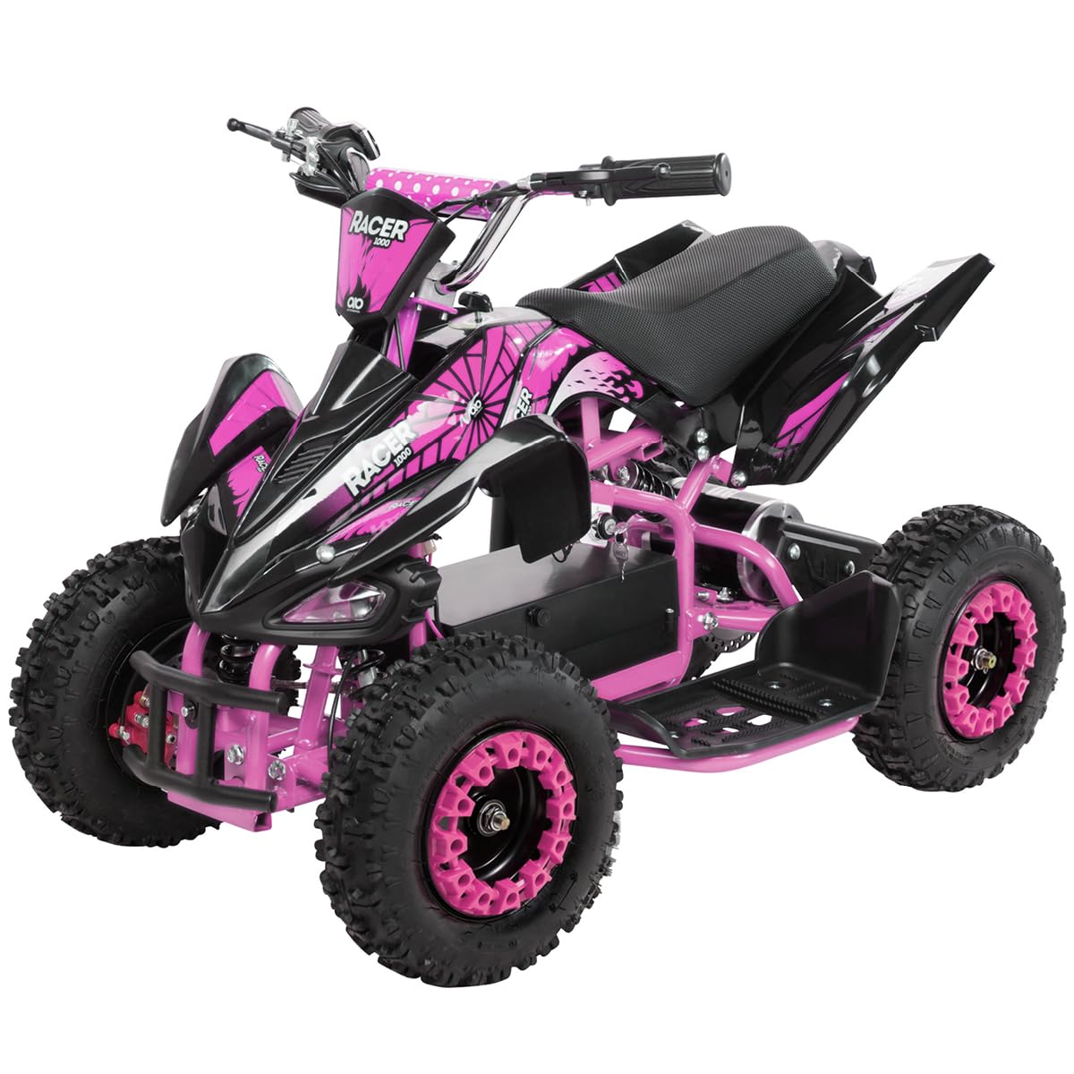 Actionbikes Motors Kinder Elektro Miniquad ATV Racer 𝟭𝟬𝟬𝟬 Watt 36 Volt - Scheibenbremsen - Safety Touch System Fußschalter (1000 Watt Schwarz/Pink) von Actionbikes Motors