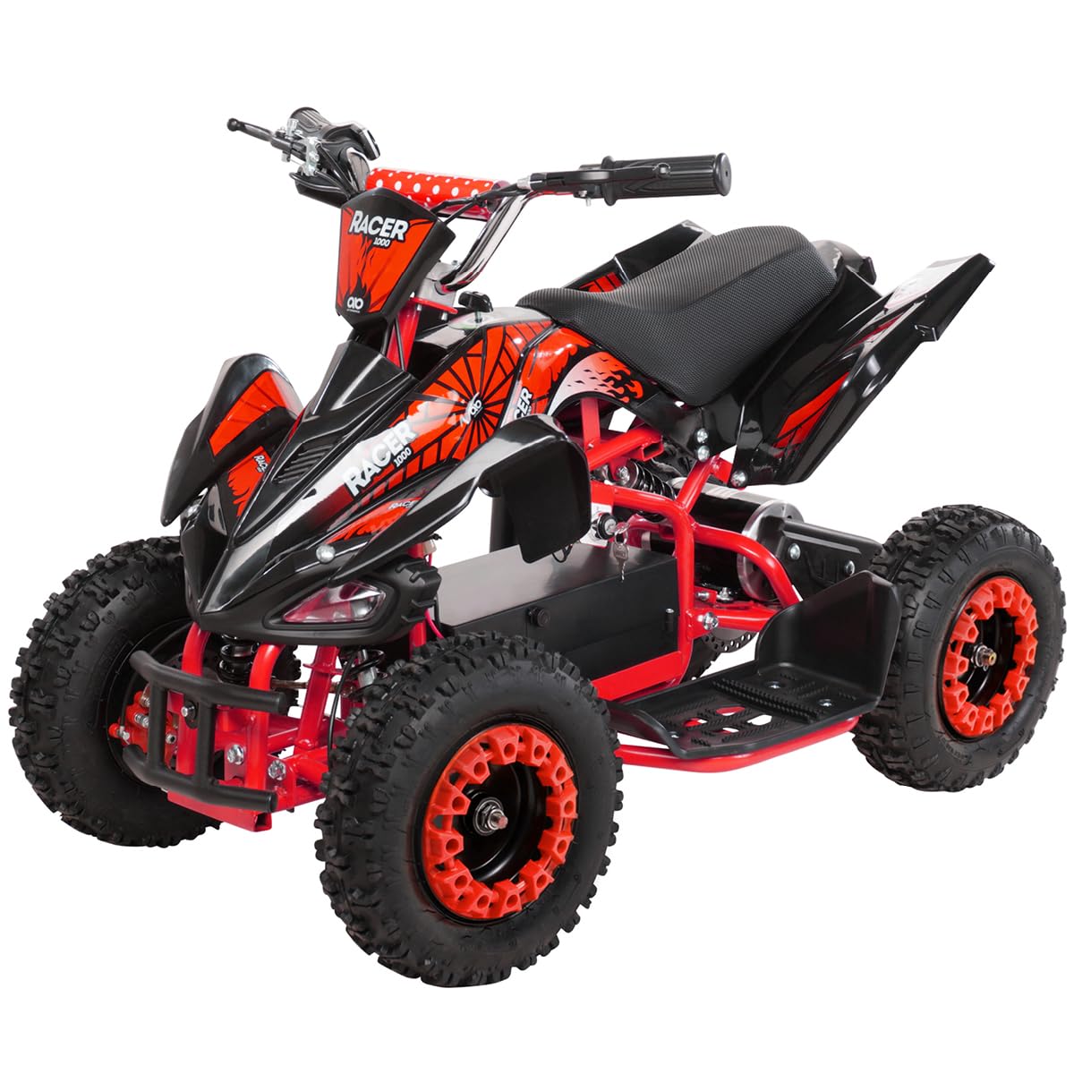 Actionbikes Motors Kinder Elektro Miniquad ATV Racer 𝟭𝟬𝟬𝟬 Watt 36 Volt - Scheibenbremsen - Safety Touch System Fußschalter (1000 Watt Schwarz/Rot) von Actionbikes Motors