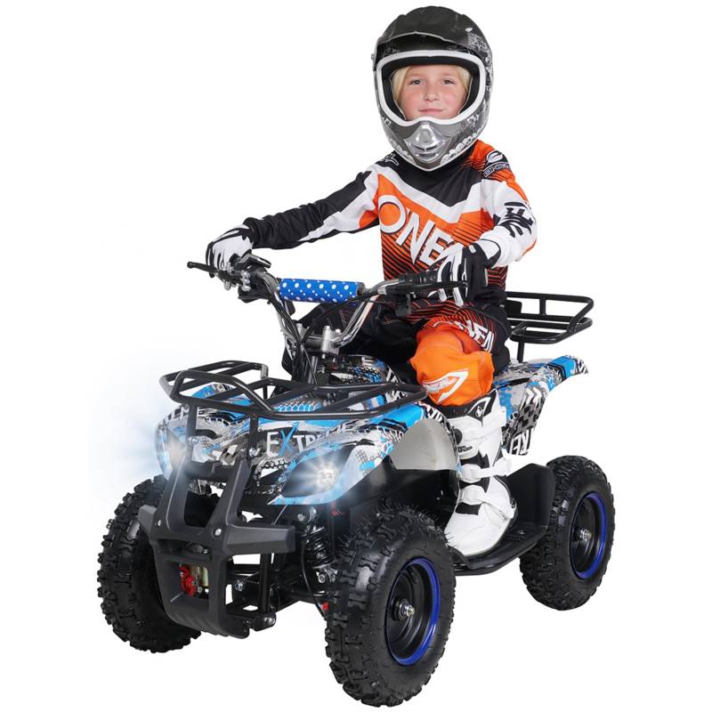 Actionbikes Motors Kinder Quad Elektro ATV Torino | 𝟑𝟔 Volt 𝟭𝟬𝟬𝟬 Watt Motor bis 𝟐𝟓 km/h - Kinderquad - Pocket Quad - Safety Touch Fußschalter - Miniquad - Für Kinder ab 6 Jahren (Blau Polo) von Actionbikes Motors