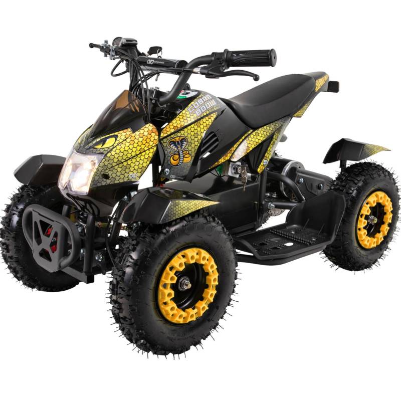 Actionbikes Motors Kinder Quad Elektro ATV Cobra | 𝟑𝟔 Volt 𝟖𝟎𝟎 Watt Motor bis 𝟑𝟎 km/h - Kinderquad - Pocket Quad - Safety Touch Fußschalter - Miniquad - Für Kinder ab 6 Jahren (Gelb/Schwarz) von Actionbikes Motors