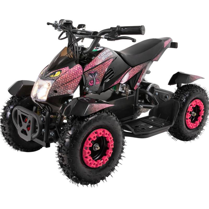 Actionbikes Motors Kinder Quad Elektro ATV Cobra | 𝟑𝟔 Volt 𝟖𝟎𝟎 Watt Motor bis 𝟑𝟎 km/h - Kinderquad - Pocket Quad - Safety Touch Fußschalter - Miniquad - Für Kinder ab 6 Jahren (Pink/Schwarz) von Actionbikes Motors