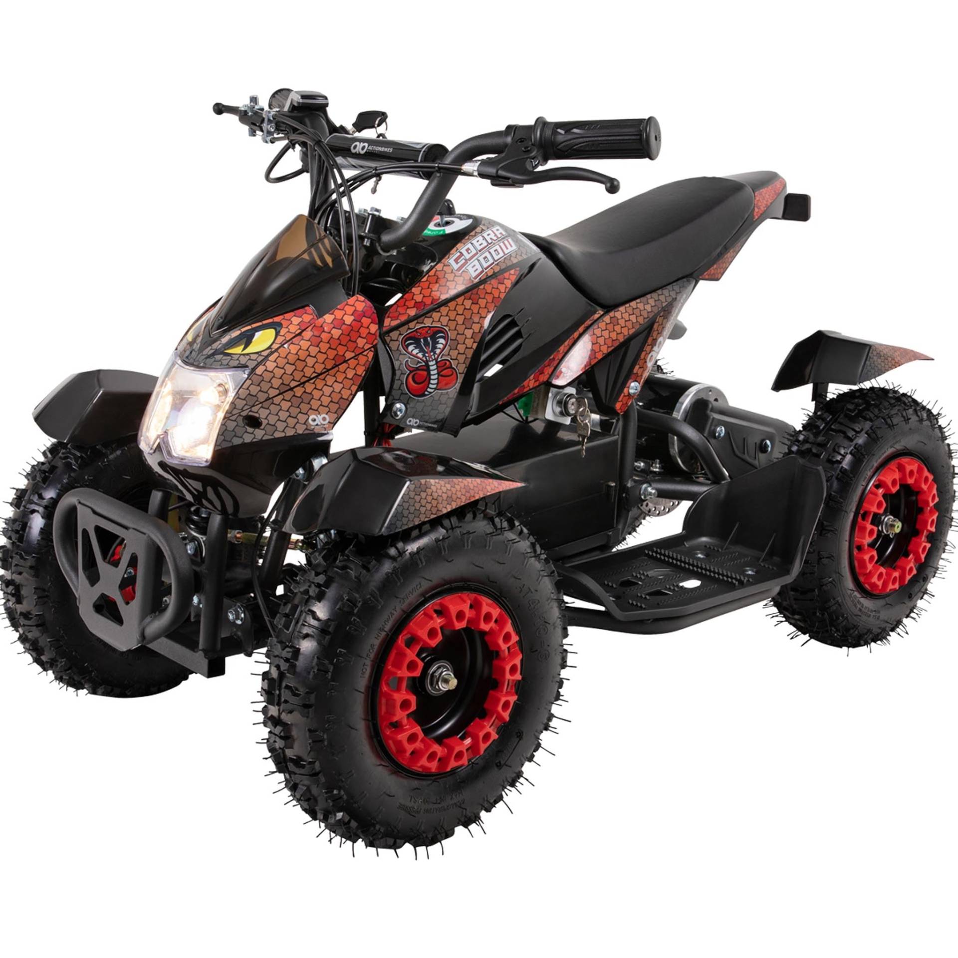 Actionbikes Motors Kinder Quad Elektro ATV Cobra | 𝟑𝟔 Volt 𝟖𝟎𝟎 Watt Motor bis 𝟑𝟎 km/h - Kinderquad - Pocket Quad - Safety Touch Fußschalter - Miniquad - Für Kinder ab 6 Jahren (Rot/Schwarz) von Actionbikes Motors