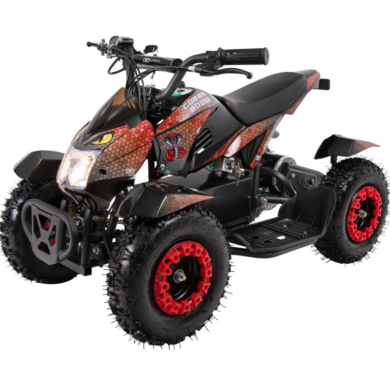 Actionbikes Motors Kinder Quad Elektro ATV Cobra | 𝟑𝟔 Volt 𝟖𝟎𝟎 Watt Motor bis 𝟑𝟎 km/h - Kinderquad - Pocket Quad - Safety Touch Fußschalter - Miniquad - Für Kinder ab 6 Jahren (Rot/Schwarz) von Actionbikes Motors