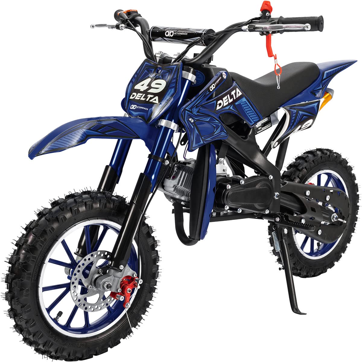 Actionbikes Motors Mini Kinder Crossbike Delta 49 cc - Scheibenbremsen - Sportluftfilter - Sportauspuff - Luftbereifung - Pocket Bike - Motorrad - Motocross - Dirt Bike - Enduro - Dirtbike (Blau) von Actionbikes Motors