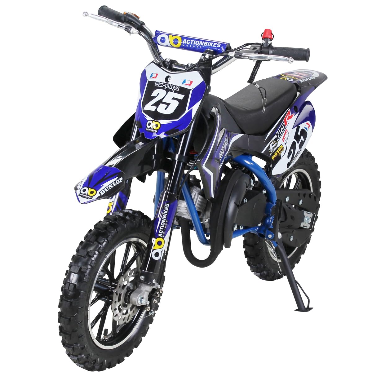 Actionbikes Motors Kinder Crossbike Gepard 2-Takt 49ccm | Bis 35 Km/h - 2 Liter Tank - Tuning Kupplung - Easy Pull Start - Scheibenbremsen - Motorrad - Motocross - Dirtbike - Enduro (Blau) von Actionbikes Motors