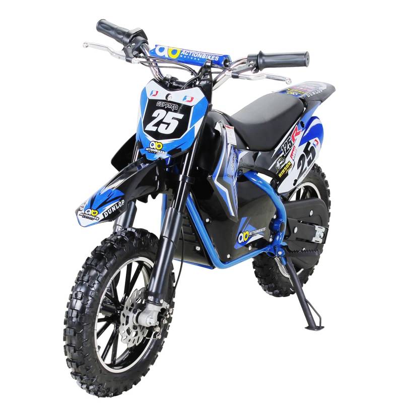 Actionbikes Motors Mini Kinder Crossbike Gepard 𝟱𝟬𝟬 Watt - 36 Volt - Bis 25 km/h - 3 Geschwindigkeitsstufen - Scheibenbremsen - Pocket Bike - Motorrad - Motocross - Dirt Bike - Enduro (Blau) von Actionbikes Motors