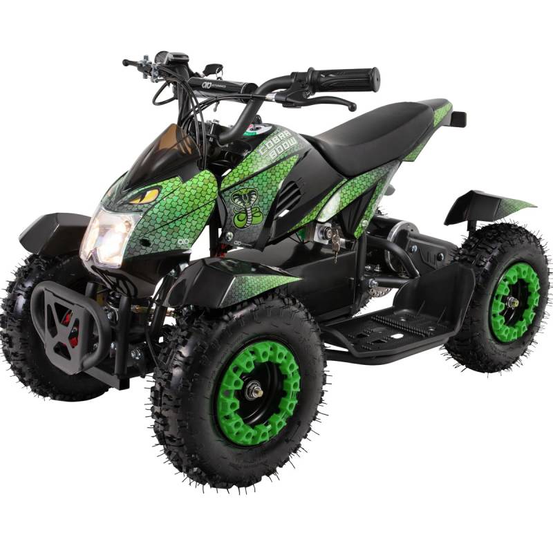 Actionbikes Motors Mini Kinder Elektro Quad ATV Cobra I 𝟖𝟎𝟎 Watt 𝟑𝟔 Volt - Pocket Quad - Kinderquad - Safety Touch System Fußschalter - 3 Geschwindigkeitsstufen (Grün/Schwarz) von Actionbikes Motors