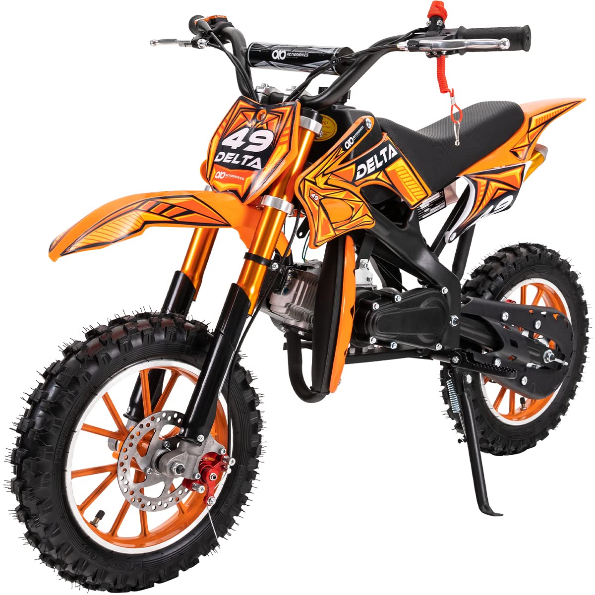 Actionbikes Motors Kinder Mini Elektro Crossbike Delta 49cc | 2-Takt 49ccm Motor - Scheibenbremsen - Bis zu 35-40 km/h- Pocket Bike - Motorrad - Motocross - Dirtbike - Enduro (Orange) von Actionbikes Motors