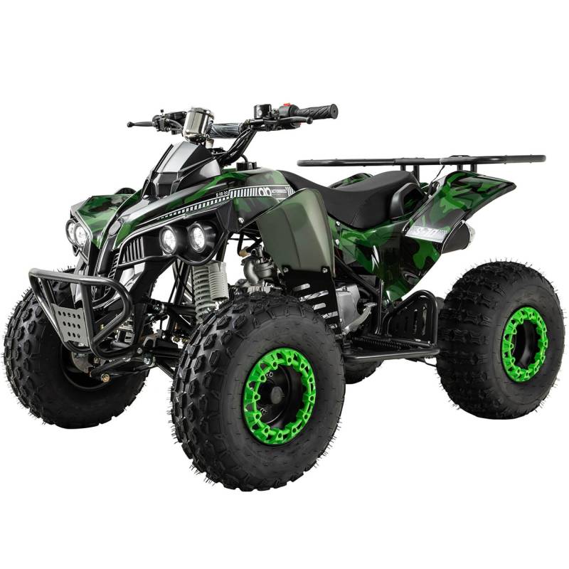 Original Actionbikes Motors Kinder Midiquad ATV S-10 | 4 Takt 125 cc 7 kW Benzinmotor - Bis 50 km/h - Not-Aus-Leine - Daumengas drosselbar - Kinderfahrzeug (Lackiert Camouflage) von Actionbikes Motors