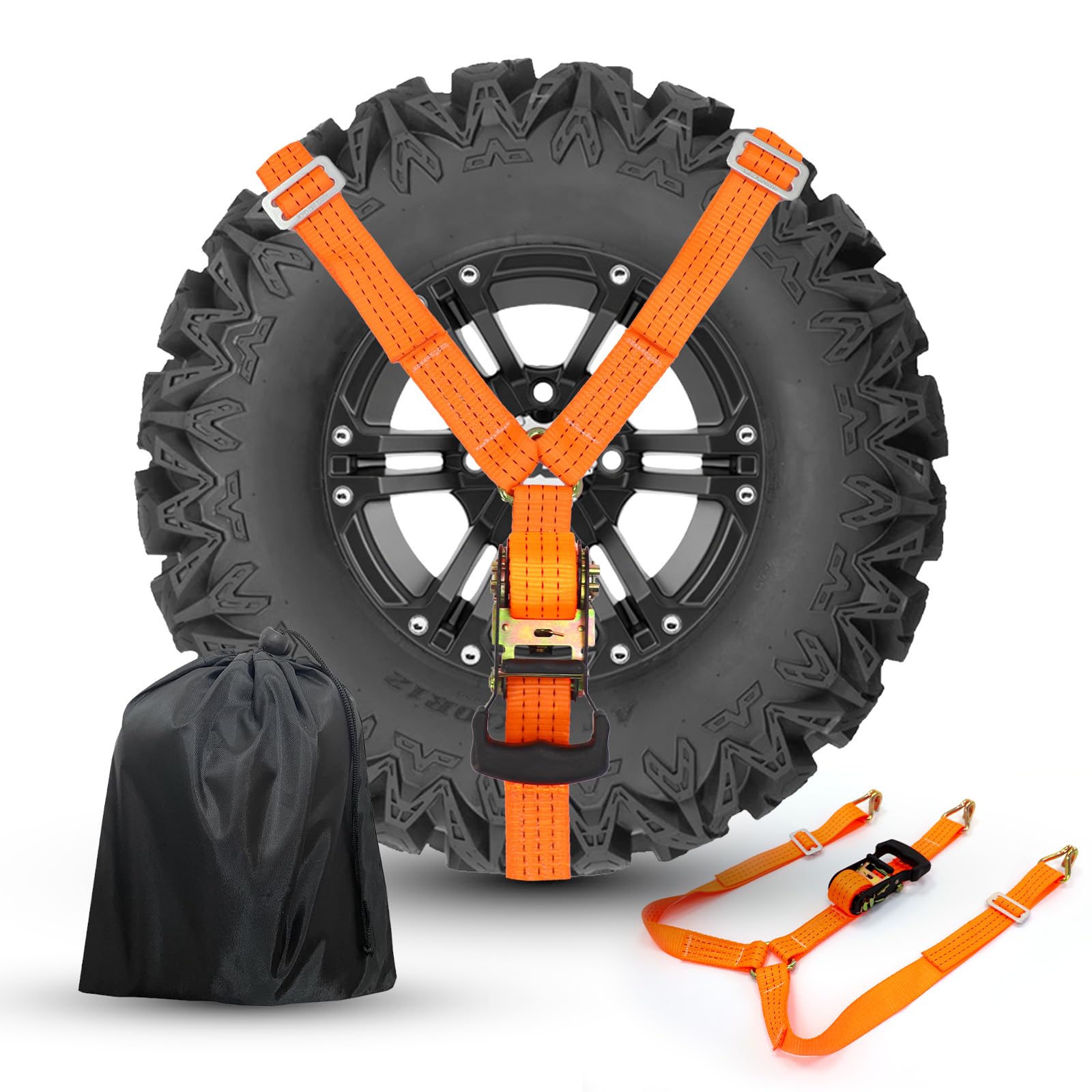 AddSafety Y-Gurt für Ersatzreifen, 3 Ratschengurte gebunden, robuster Ersatzreifengurt für UTV, Dachgepäckträger, Ersatzreifenhalterung, LKW (Orange) von AddSafety