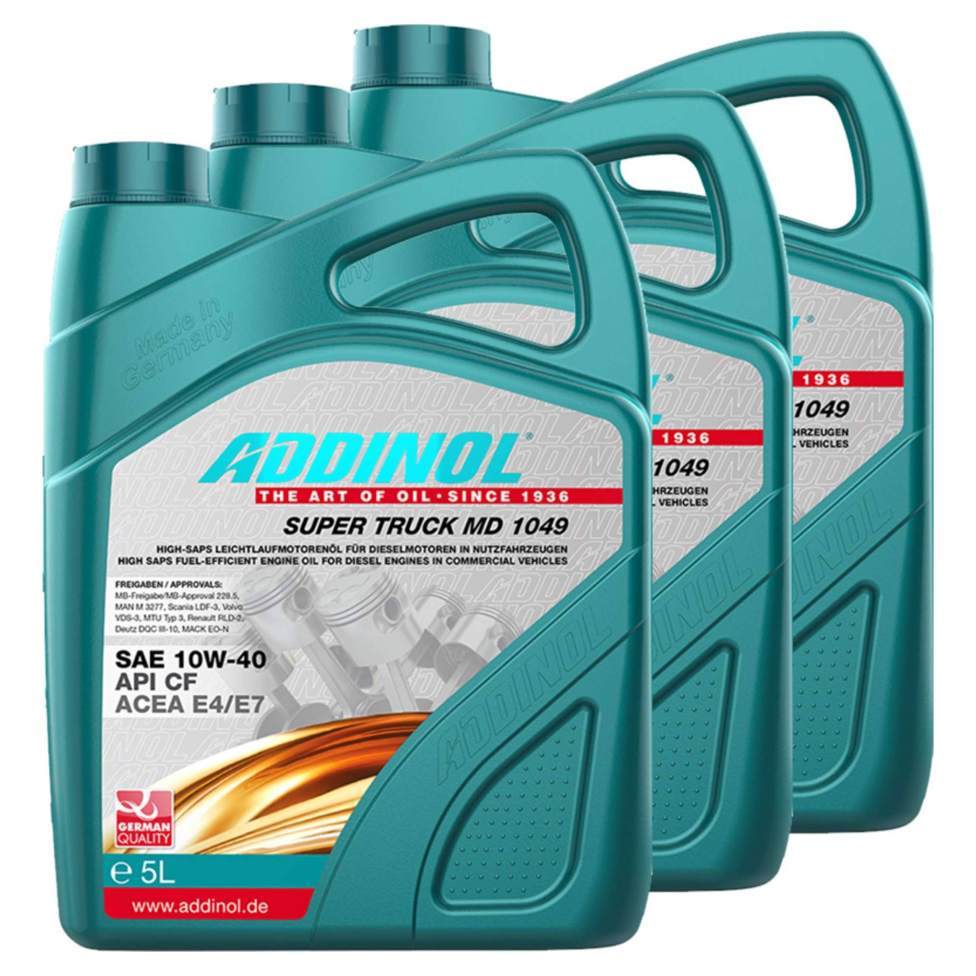 3X Addinol Motoröl Motorenöl Motor Motoren Motor Oil Engine Oil Diesel 10W-40 Super Truck Md 1049 5L Diesel von Addinol