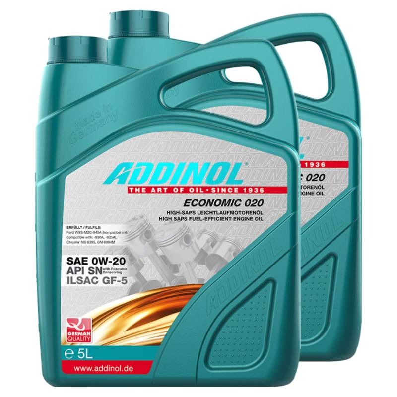 2X Addinol Motoröl Motorenöl Motor Motoren Motor Oil Engine Oil 0W-20 Economic 020 5L 72097581 von Addinol