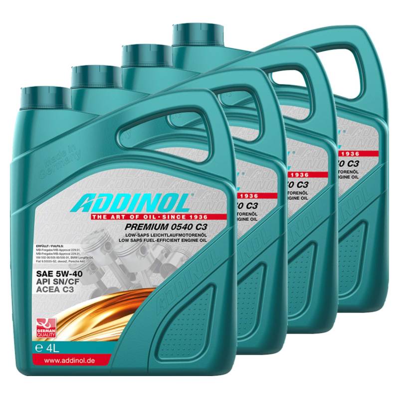 Addinol 4X Motoröl Motorenöl Motor Motoren Motor Oil Engine Oil Benzin Diesel 5W-40 Premium 5W40 C3 4L 72098025 von Addinol