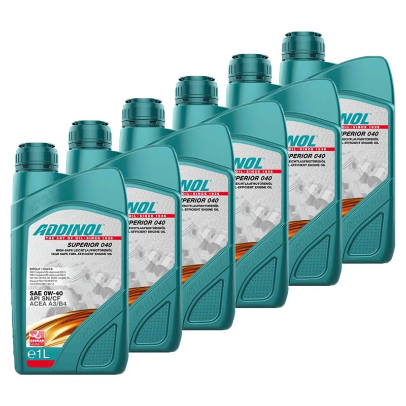 Addinol 6X Motoröl Motorenöl Motor Motoren Motor Oil Engine Oil Benzin Diesel 0W-40 Superior 040 1L 72097907 von Addinol