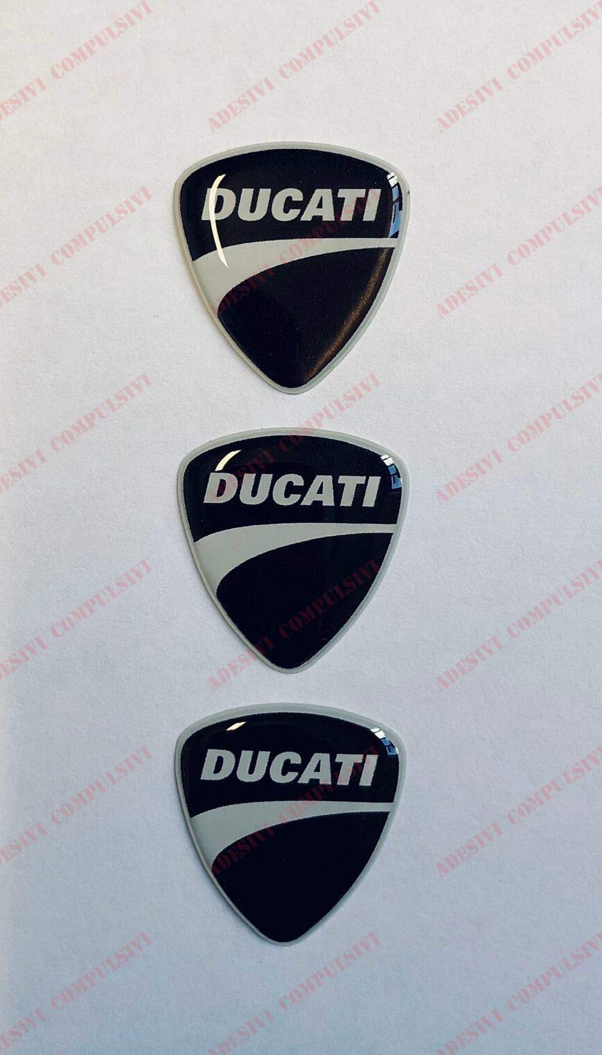 Ducati Logo Aufkleber, Harz, 3D-Effekt, für Tank oder Helm, Schwarz / Weiß von Adesivi Compulsivi