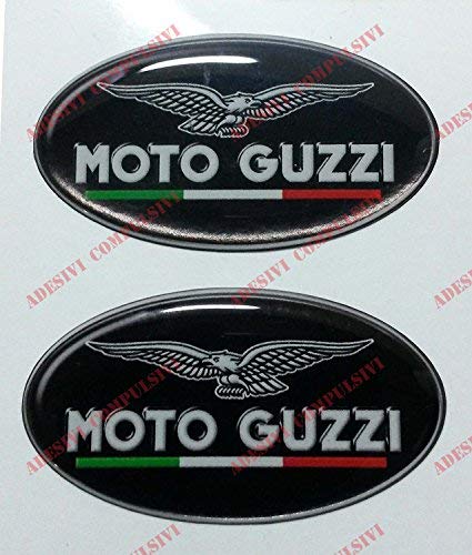 Logo-Aufkleber Motiv Moto Guzzi mit Italien-Fahne, geharzt, 3D-Effekt, 2 Stück Für Tankdeckel oder Helm. von Adesivi Compulsivi