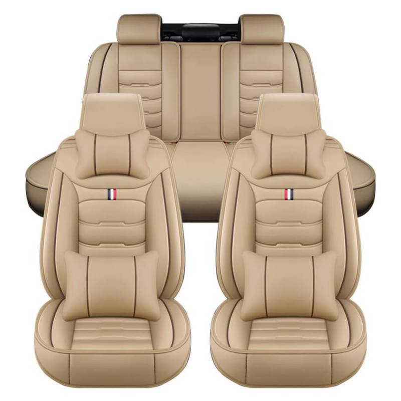 AdiNas Autositzbezüge Sets für MG ZS EV MG3 MG4 MG5 MG7 GT HS RX5 2000-2023 2024, Leder wasserdichte Auto Sitzbezüge Autositzschoner Universal Auto Sitzkissen Schonbezüge,Beige/A-Luxurious_Set von AdiNas