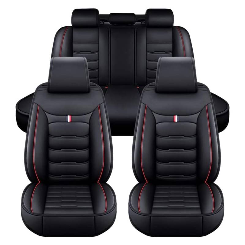 Autositzbezüge Sets für Arteon/Arteon R R-line TSI, Leder wasserdichte Auto Sitzbezüge Autositzschoner Universal Auto Sitzkissen Schonbezüge,Black_Red/A-Standard_Set von AdiNas