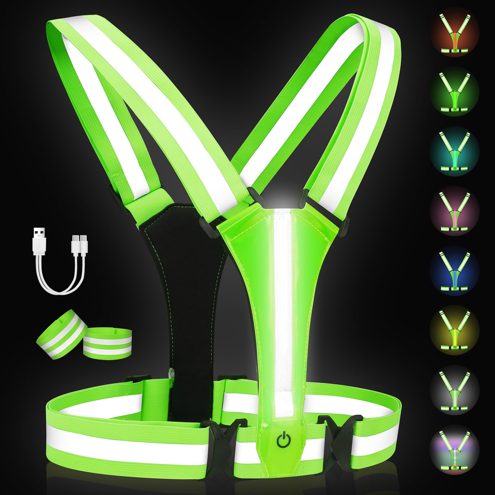 Adiwo LED Warnweste, Reflektierende Sicherheitsweste Set, LEDs Tag und Nacht Motorrad Radfahren,f ür Fahrrad Auto Laufweste Joggen, High-Vis reflektierende Damen Herren Kinder warnwesten, Grün Adiwo LED Warnweste, Reflektierende Sicherheitsweste Set, LEDs Tag und Nacht Motorrad Radfahren,f ür Fahrrad Auto Laufweste Joggen, High-Vis reflektierende Damen Herren Kinder warnwesten, Grün von Adiwo