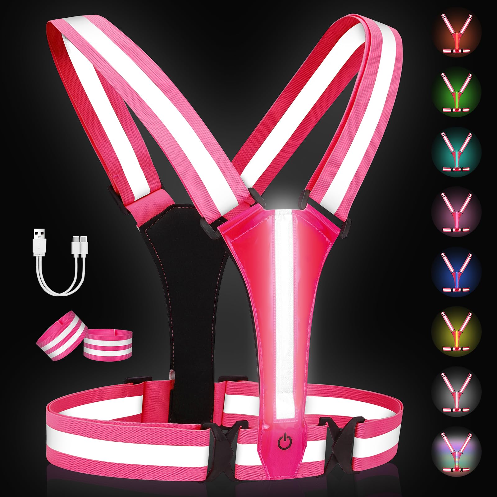 Adiwo LED Warnweste, Reflektierende Sicherheitsweste Set, LEDs Tag und Nacht Motorrad Radfahren,f ür Fahrrad Auto Laufweste Joggen, High-Vis reflektierende Damen Herren Kinder warnwesten, Rosa Adiwo LED Warnweste, Reflektierende Sicherheitsweste Set, LEDs Tag und Nacht Motorrad Radfahren,f ür Fahrrad Auto Laufweste Joggen, High-Vis reflektierende Damen Herren Kinder warnwesten, Rosa von Adiwo