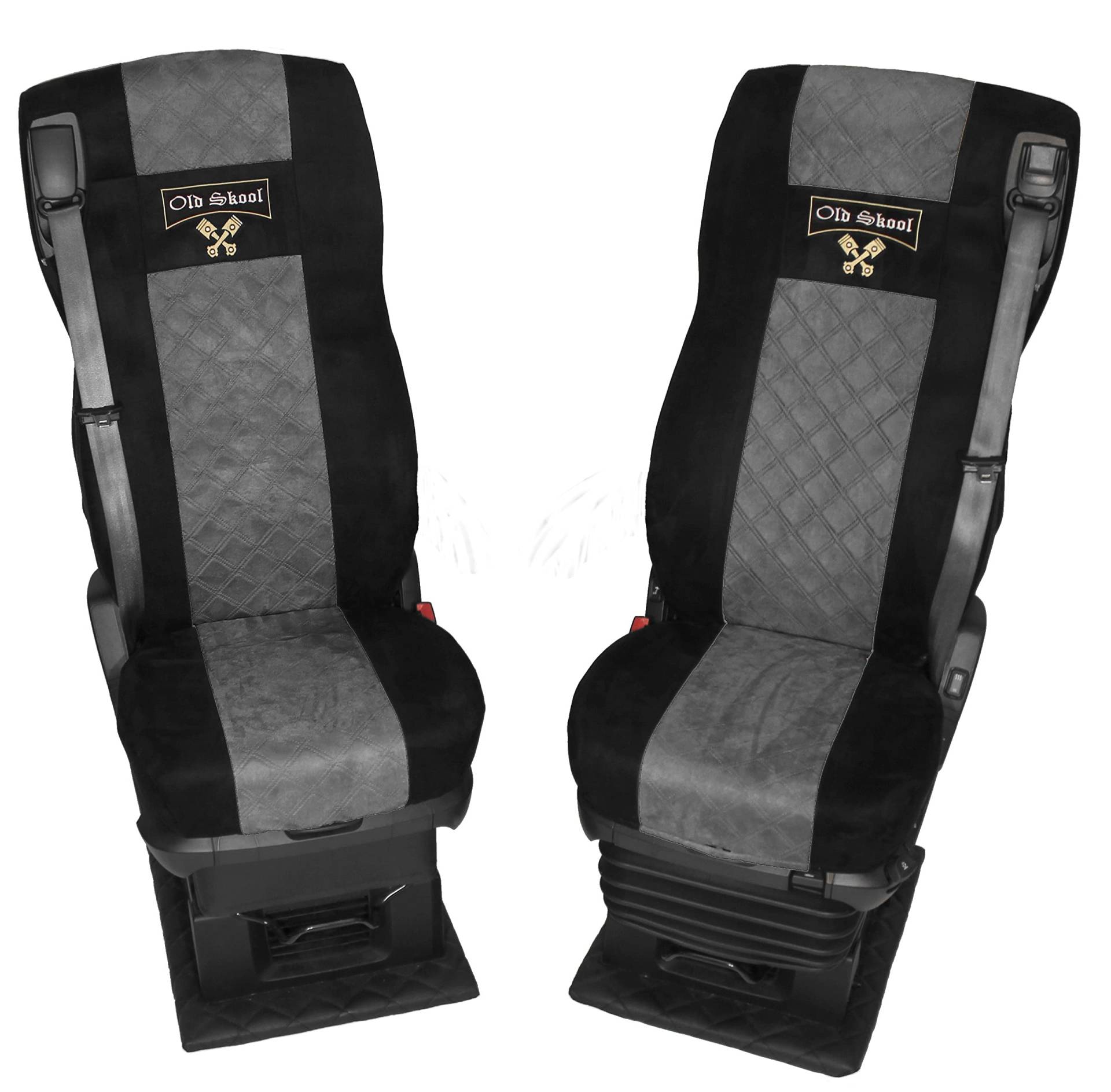 Adomo LKW Sitzbezüge für DAF ab 2021 XG und XG+ schwarz grau Beifahrer luftgefedert Old Skool von Adomo