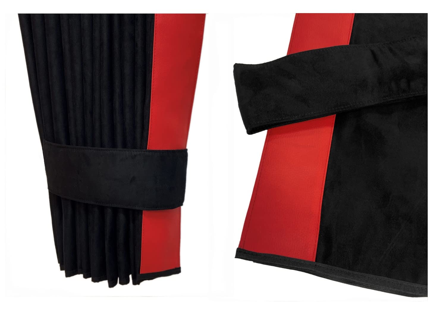 LKW 2 Seitengardinen passend für DAF ab 2021 XF XG XG+, schwarz mit roten Kante aus Kunstleder von Adomo
