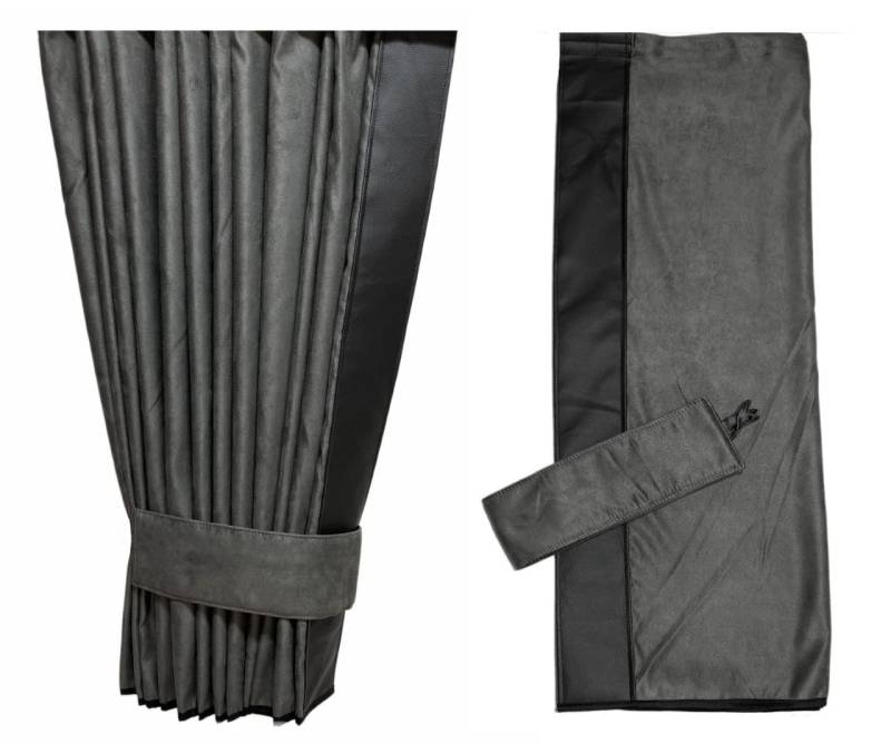 LKW 2 Seitengardinen passend für Iveco Stralis Hi-Way, S-Way, grau mit schwarzen Kante aus Kunstleder von Adomo