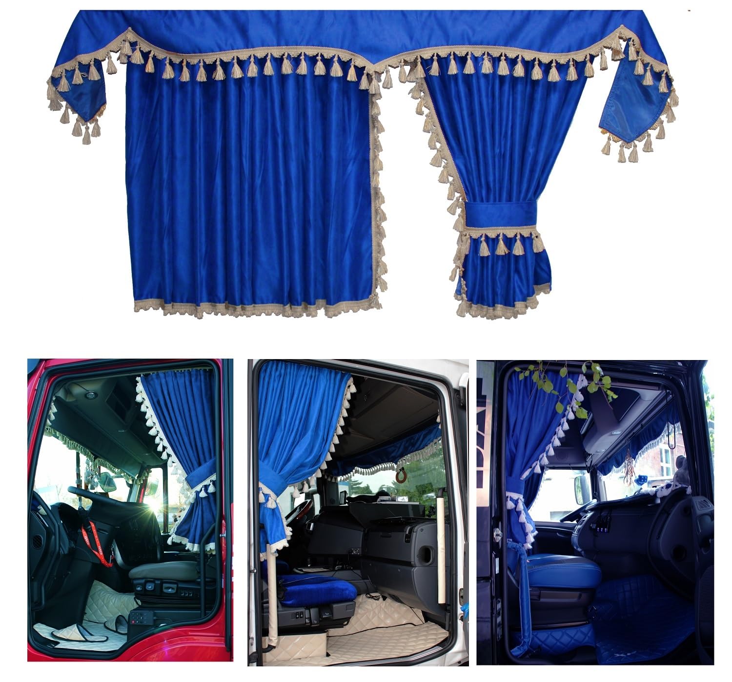 LKW Gardinen Cab Curtain Vorhang für Actros MP5 und MP4, blau beige von Adomo