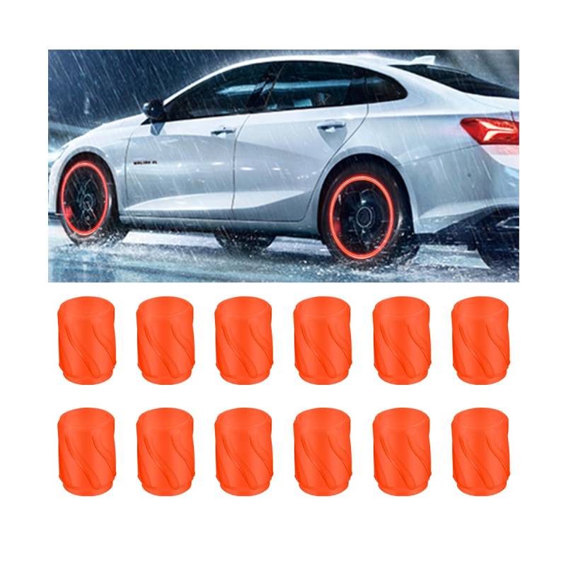 Adunsiaoto 12 Stück Autoleuchtende Ventilkappen, Fluoreszierende Autoreifen-Ventilkappe, Leuchtende Autoreifen-Luftkappen-Abdeckung Für Automobile Motorräder(Orange) von Adunsiaoto