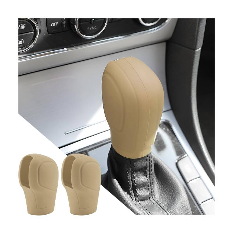 Adunsiaoto 2 Stück Anti-Rutsch Silikon Schaltknaufabdeckung Shift, Universal Auto Schaltknauf Abdeckung, Silikon Auto Schaltknauf Abdeckung Schutz, Autozubehör(Beige) von Adunsiaoto
