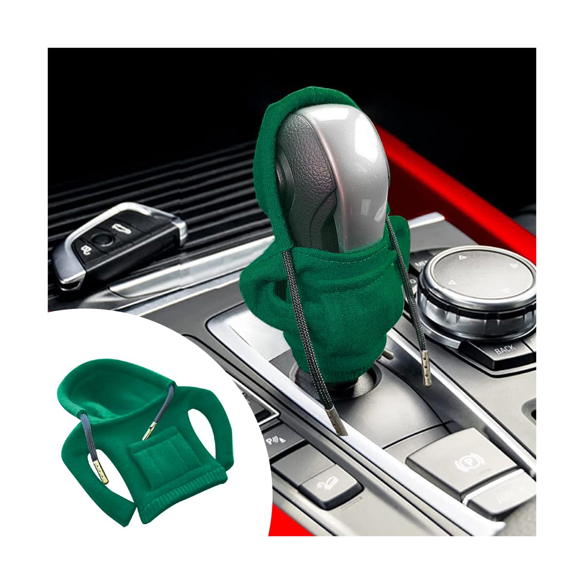 Adunsiaoto 2 Stück Universal Schaltknauf Hoodie Shifter, Lustige Hoodies Schaltknaufschutz für Auto, Verstellbarer Auto-Schalthebel-Hoodie, Autozubehör(Grün) von Adunsiaoto