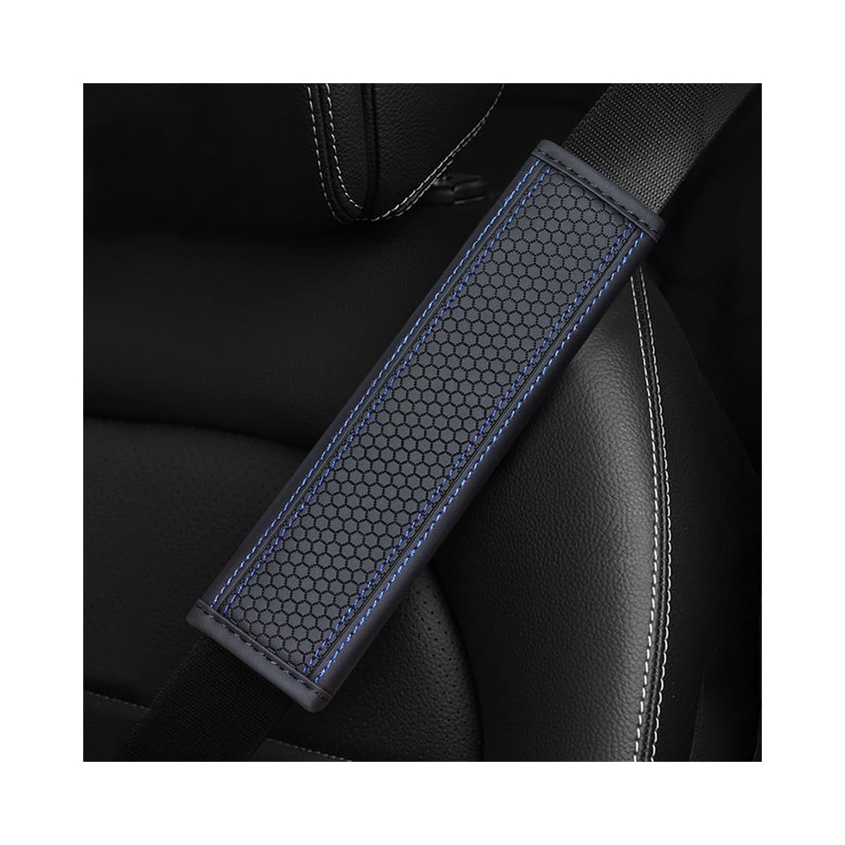 Adunsiaoto 2 Stück Weiche Schultergurt Abdeckungen Harness Pads, Sicherheitsleder Sicherheitsgurt Komfort Fahrkissen, Wabenförmig Geprägter Schulterschutz Für Autosicherheitsgurte(Blau) von Adunsiaoto