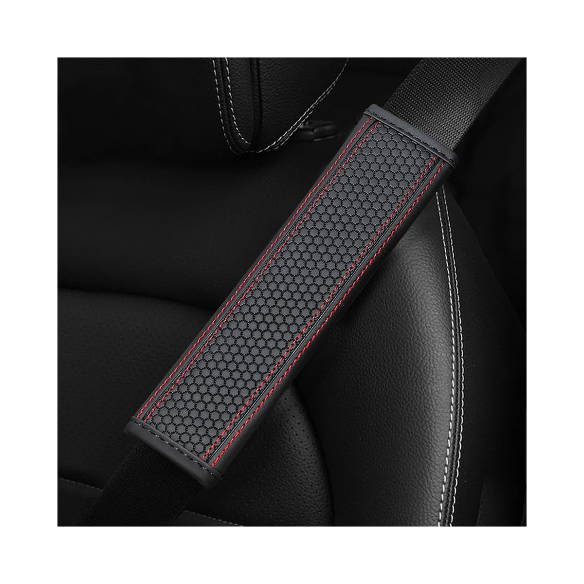 Adunsiaoto 2 Stück Weiche Schultergurt Abdeckungen Harness Pads, Sicherheitsleder Sicherheitsgurt Komfort Fahrkissen, Wabenförmig Geprägter Schulterschutz Für Autosicherheitsgurte(Rot) von Adunsiaoto