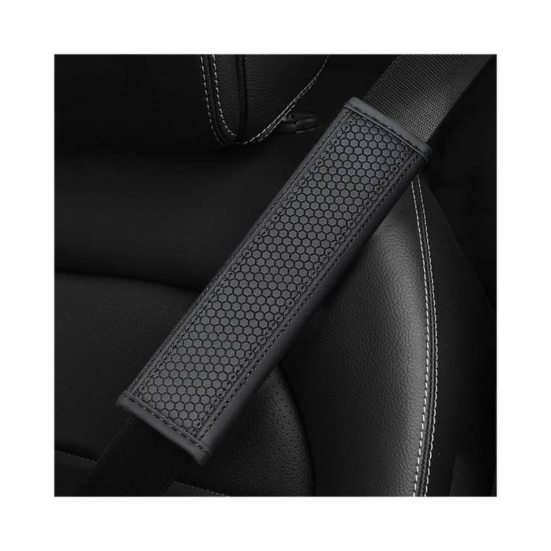 Adunsiaoto 2 Stück Weiche Schultergurt Abdeckungen Harness Pads, Sicherheitsleder Sicherheitsgurt Komfort Fahrkissen, Wabenförmig Geprägter Schulterschutz Für Autosicherheitsgurte(Schwarz) von Adunsiaoto