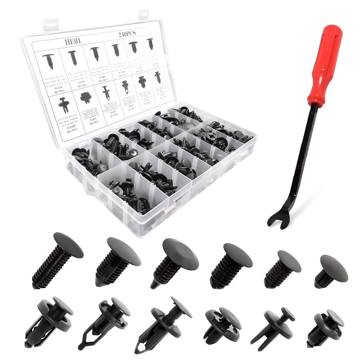 Adunsiaoto 240 Stück Auto Befestigung Clips, AutoStoßstangen Befestigungclips mit Demontage Werkzeuge, für Universelle Anwendung an Türverkleidungen, Stoßstangen Adunsiaoto 240 Stück Auto Befestigung Clips, AutoStoßstangen Befestigungclips mit Demontage Werkzeuge, für Universelle Anwendung an Türverkleidungen, Stoßstangen von Adunsiaoto