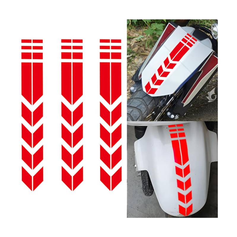 Adunsiaoto 3 Stück Motorrad Kotflügel Reflektierender, Aufkleber Fender Reflektierende Für Motorräder Universal, Motorrad Rahmen Frontgabel Aufkleber Fahrrad Dekoration ZubehöR(Rot) von Adunsiaoto