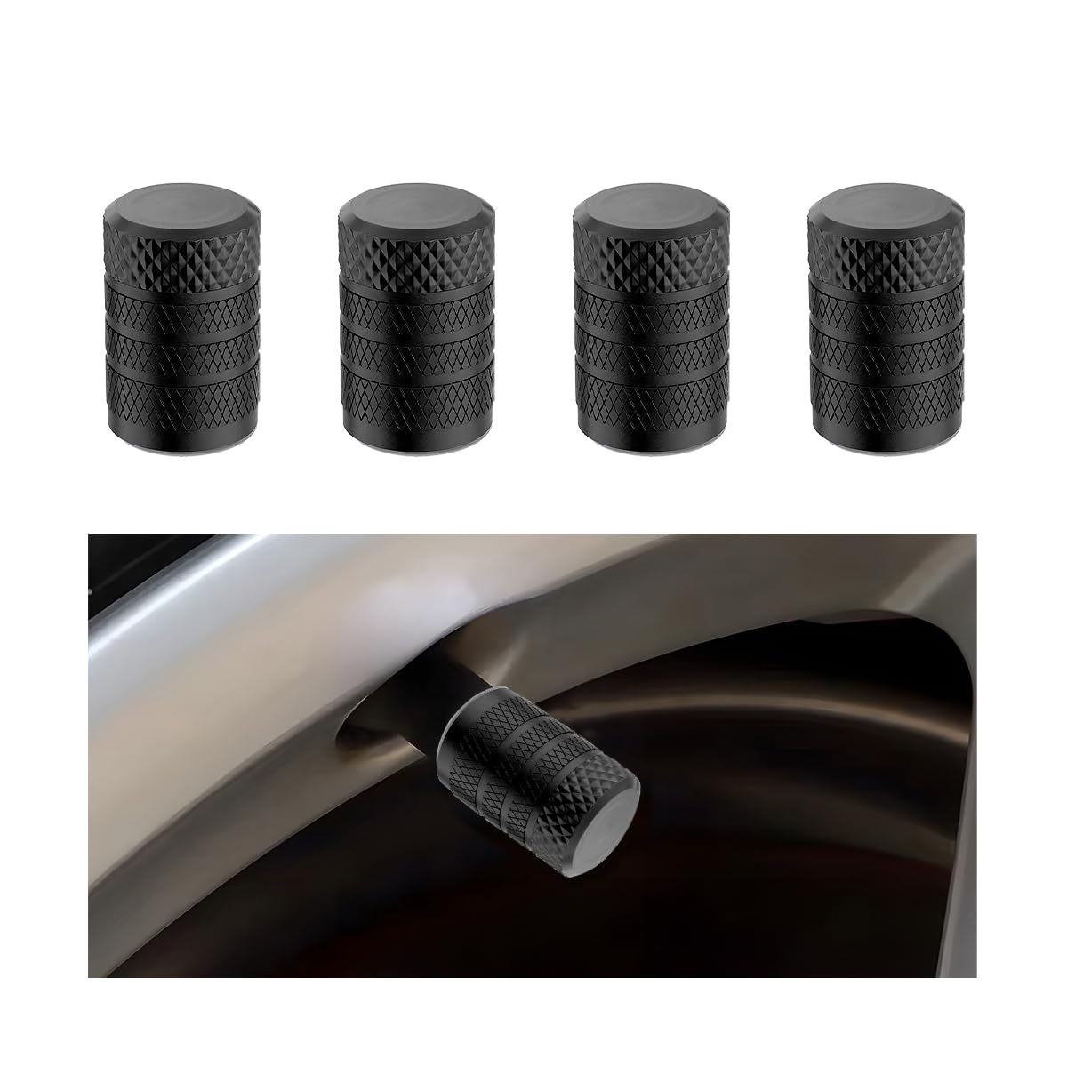 Adunsiaoto 4 Stück Auto Reifen Ventilkappen Abdeckung, Alu Ventilkappen Ventildeckel, Ventilabdeckung Reifenventil-Kappen PKW SUV Motorrad, Autoreifen Universal Reifenventilkappen(Schwarz) von Adunsiaoto
