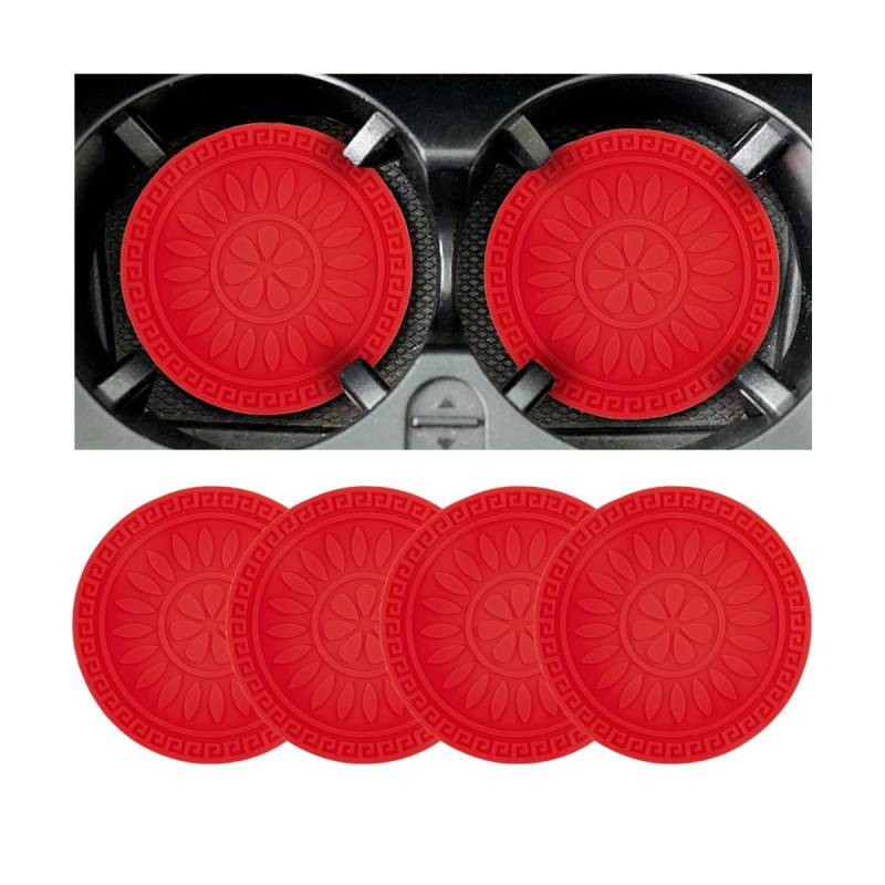 Adunsiaoto 4 Stück Silikon-Auto-Untersetzer, Tasse Halter Einsatz Untersetzer Matte Innen Zubehör Auto, Universell Tasse Halter Einfügen Pad Interieur Zubehör(Rot) von Adunsiaoto