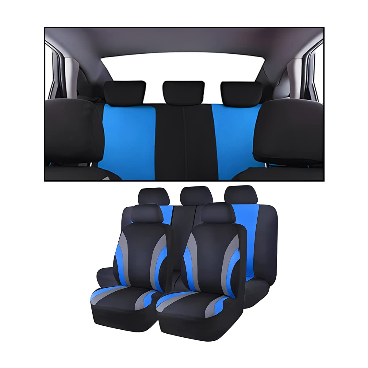 Adunsiaoto 9 Stück Universal Komplettes Set Sitzschoner Auto, Autositzbezüge, Autositzbezüge Vorder und Rücksitzbezüge, mit den Meisten Autos, Limousinen(Blau) von Adunsiaoto