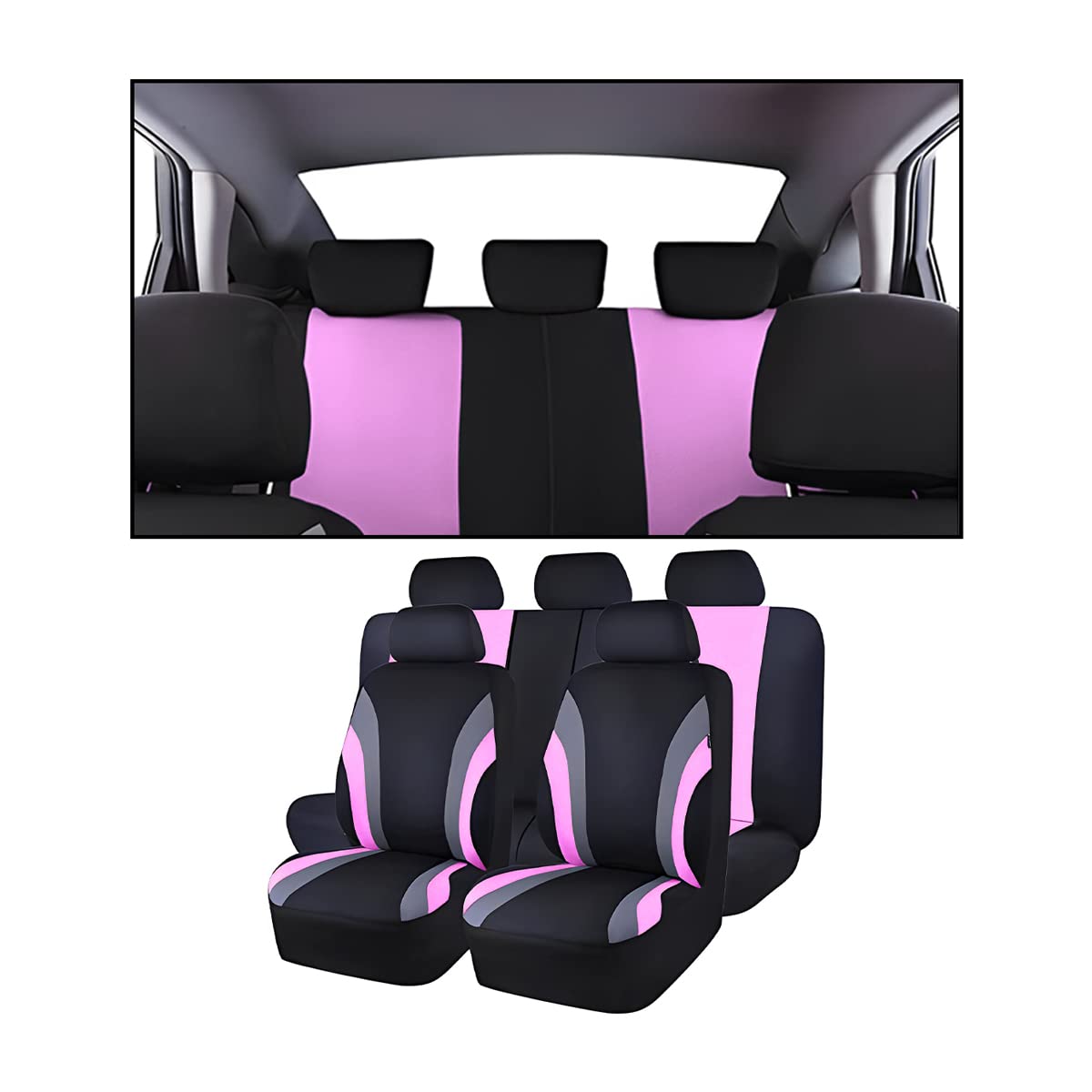 Adunsiaoto 9 Stück Universal Komplettes Set Sitzschoner Auto, Autositzbezüge, Autositzbezüge Vorder und Rücksitzbezüge, mit den Meisten Autos, Limousinen(Rosa) von Adunsiaoto
