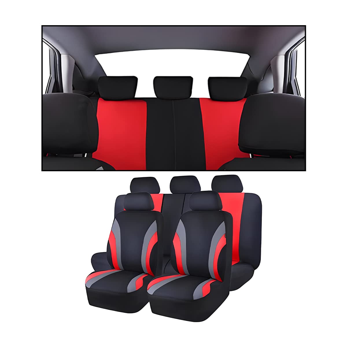 Adunsiaoto 9 Stück Universal Komplettes Set Sitzschoner Auto, Autositzbezüge, Autositzbezüge Vorder und Rücksitzbezüge, mit den Meisten Autos, Limousinen(Rot) von Adunsiaoto