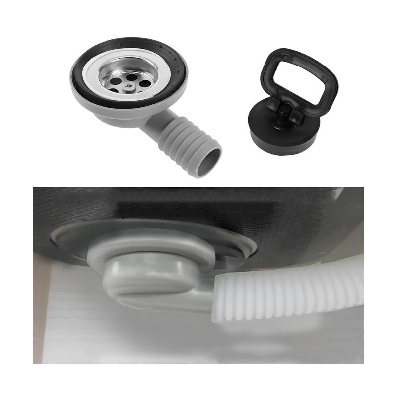 Adunsiaoto Ablaufgarnitur Schlauchanschluss, Ablaufgarnitur Spüle Waschbecken, Waschbecken Ablauf Für Wohnwagen Wohnmobil Caravan Boot, 90° Abflussrohr Spüle Filterabtropfer Mit Verschlussdeckel von Adunsiaoto