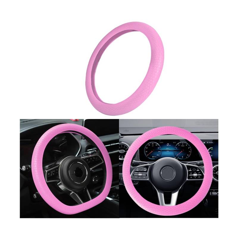 Adunsiaoto Anti Rutsch Lenkradschutz Innenraum Zubehör, Honeycomb Anti-Rutsch Silikon Auto-Lenkradabdeckung, Weiche Silikon Lenkradabdeckung Dekoration Zubehör(Rosa) von Adunsiaoto