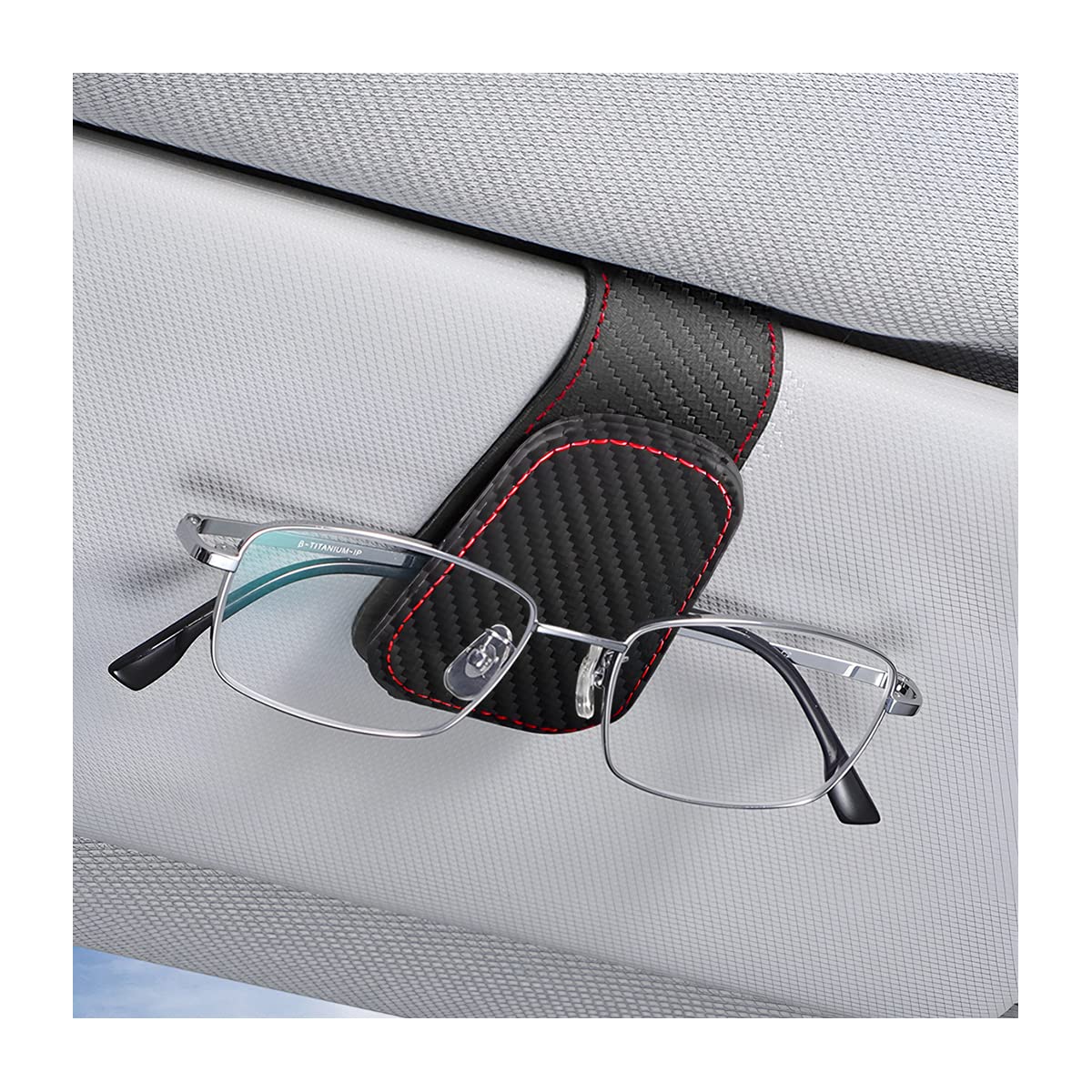 Adunsiaoto Auto Magnetischer Leder Brillenhalter Clip, Brillenhalter für Auto Sonnenblende, Leder Auto Visier Zubehör Sonnenbrillen Halterung Magnetische(Carbon) von Adunsiaoto