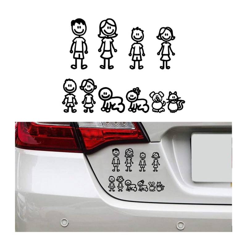 Adunsiaoto Autoaufkleber Familie Auto Sticker Kinder Wasserdichte, Einzigartigen Familie Auto Aufkleber, Happy Family Autoaufkleber, Cartoon Mit Tieren Familie Auto Aufkleber Aufkleber(Schwarz) von Adunsiaoto
