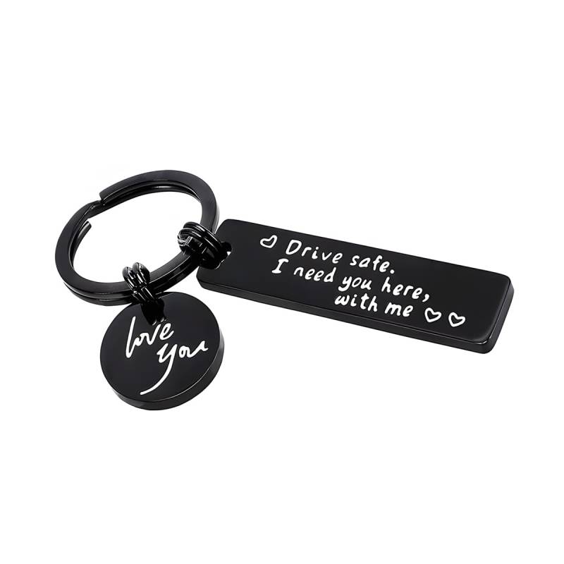 Adunsiaoto Drive Safe Schlüsselanhänger Buchstaben Schlüsselanhängers, Personalisiert Key Chain Schlüsselanhänger, Autoschlüsselanhänger Drive Safe I Need You Here With Me (Schwarz) von Adunsiaoto