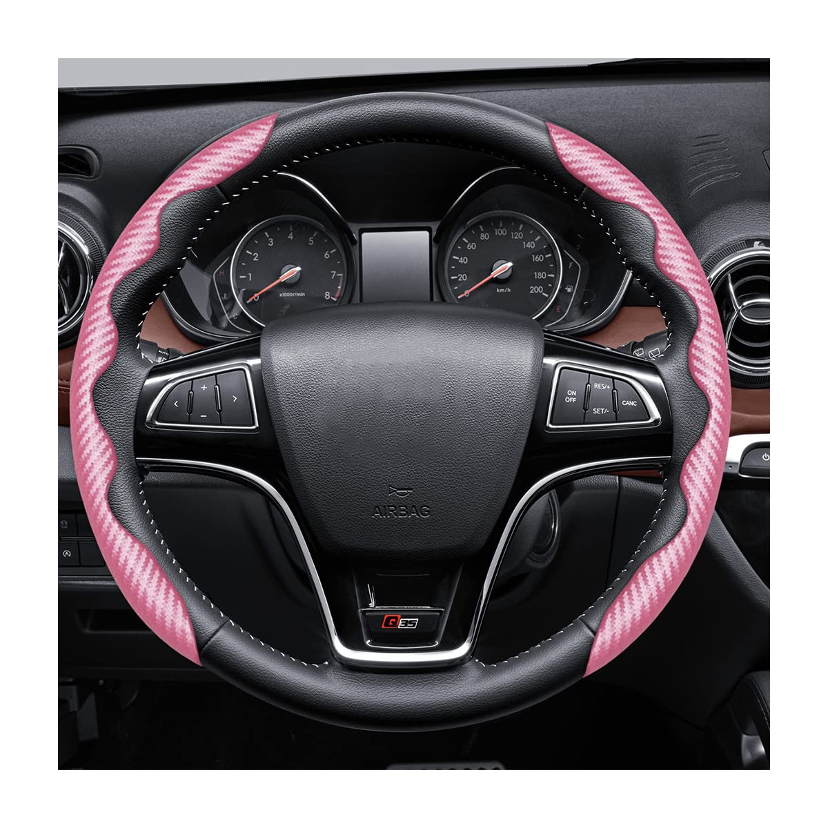 Adunsiaoto Kohlfaser Segmentierter Lenkradschutz für Auto, Ultra Dünn Anti-Rutsch Synthetik Leder Lenkradhüllen, Universal Auto Lenkradbezug, rutschfest(Rosa) von Adunsiaoto